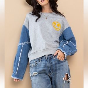 30 Contrast Denim With French Terry Sweatshirt